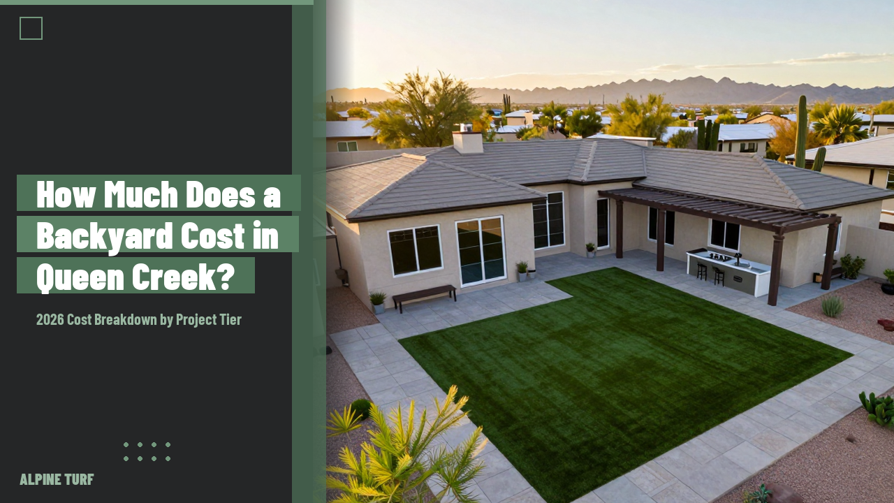 Modern Queen Creek Arizona backyard with paver patio, artificial turf and pergola &mdash; full landscape install