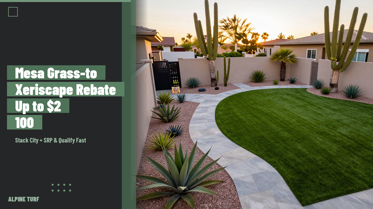 Modern Mesa Arizona xeriscape front yard with decorative gravel, native desert plants and paver pathway after grass conversion
