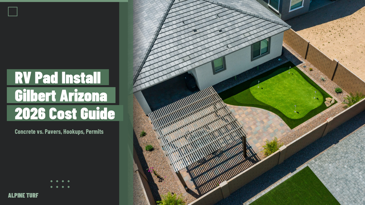 Aerial view of a residential hardscape and paver pad installation in Gilbert Arizona