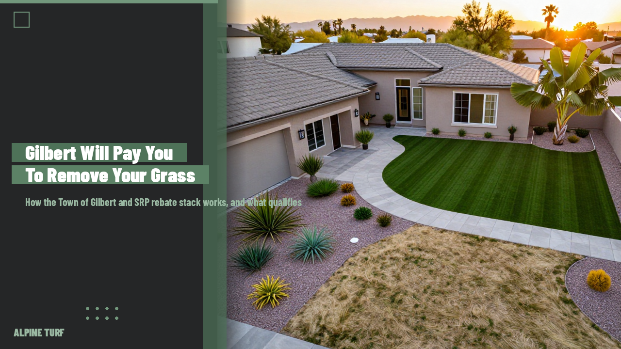 Gilbert Arizona backyard mid-conversion from grass lawn to low-water xeriscape with decomposed granite, native plants and paver walkway