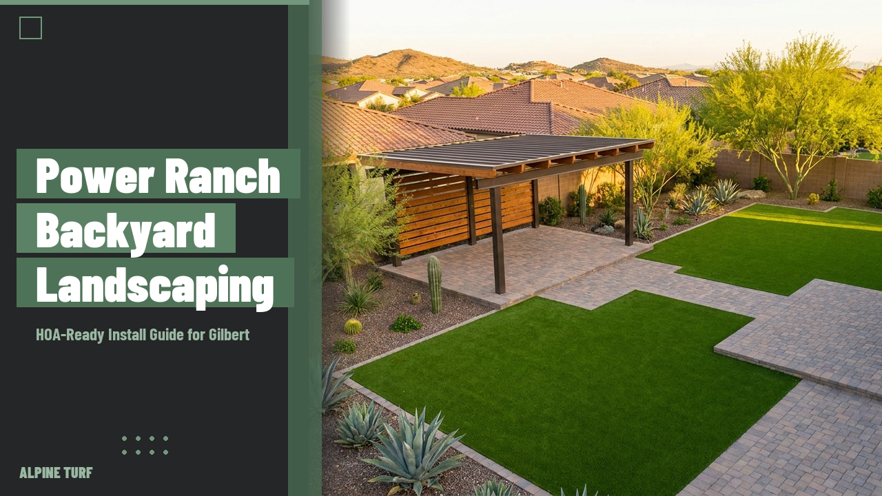 Power Ranch Gilbert backyard with paver patio, turf, and pergola landscaping